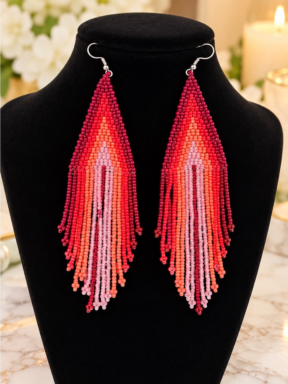 Long Beaded Dangle Earrings